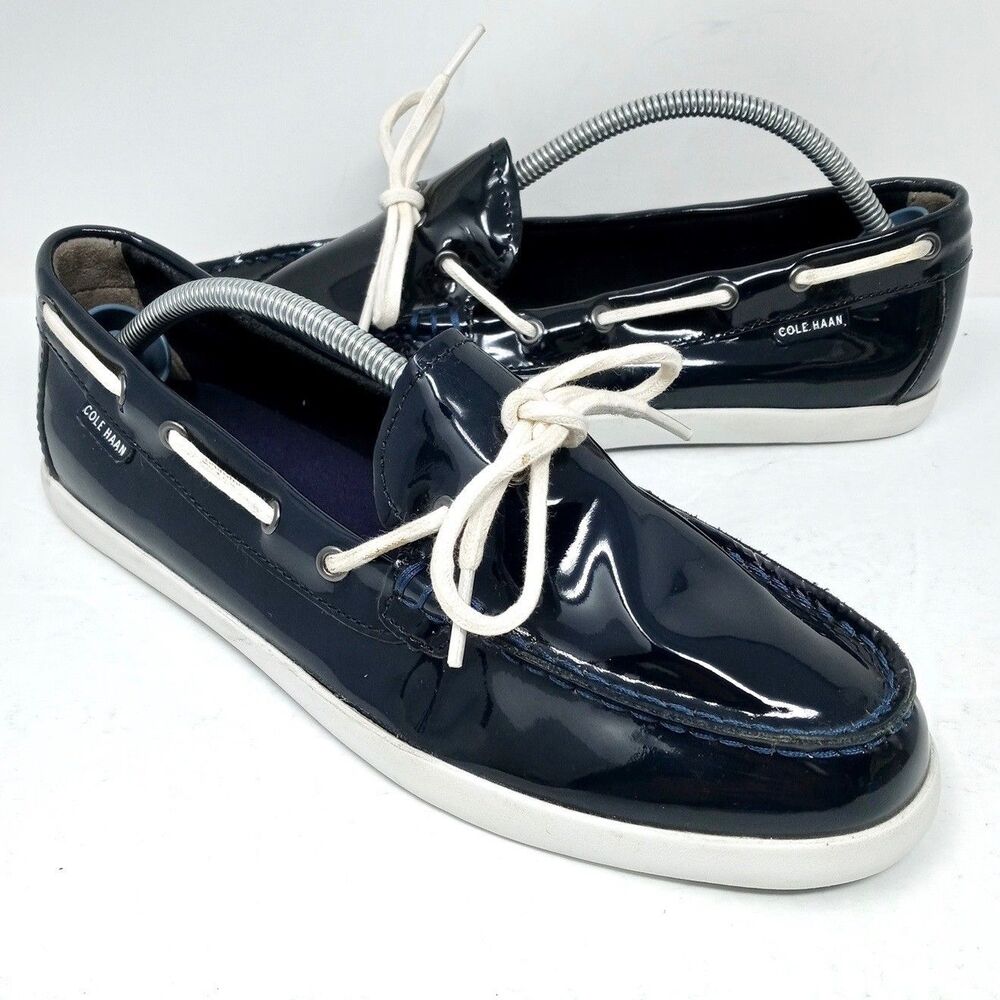 Cole Haan Nantucket Camp Moc Boat Shoes Women's Size 10 Navy Blue Patent Leather